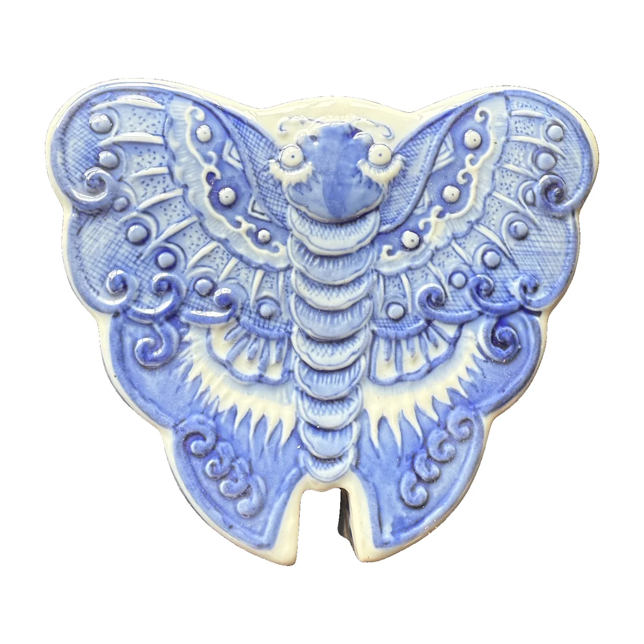 Blue and White Butterfly Porcelain Snack Tray with Fruit Motifs