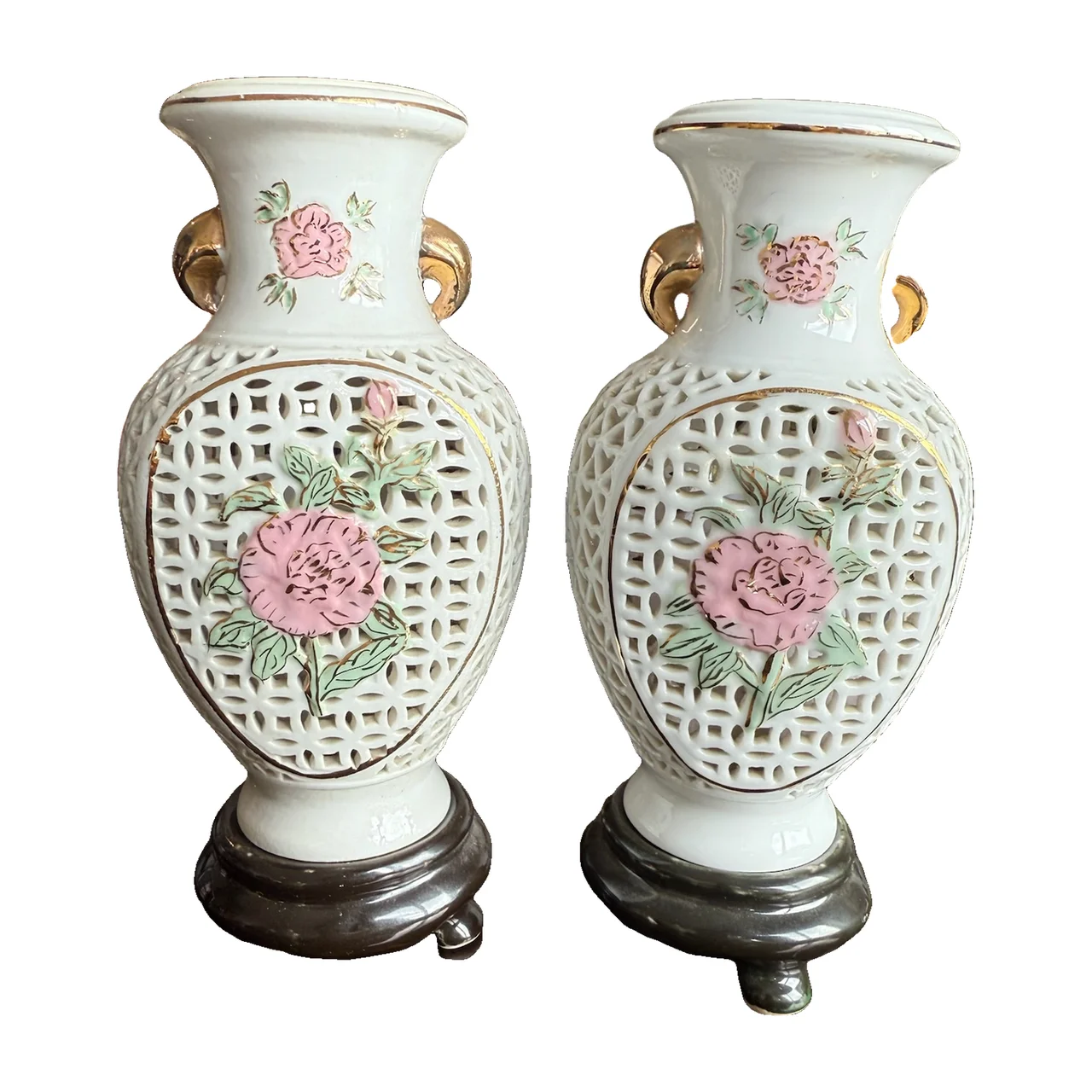Pink Peony Reticulated Vases