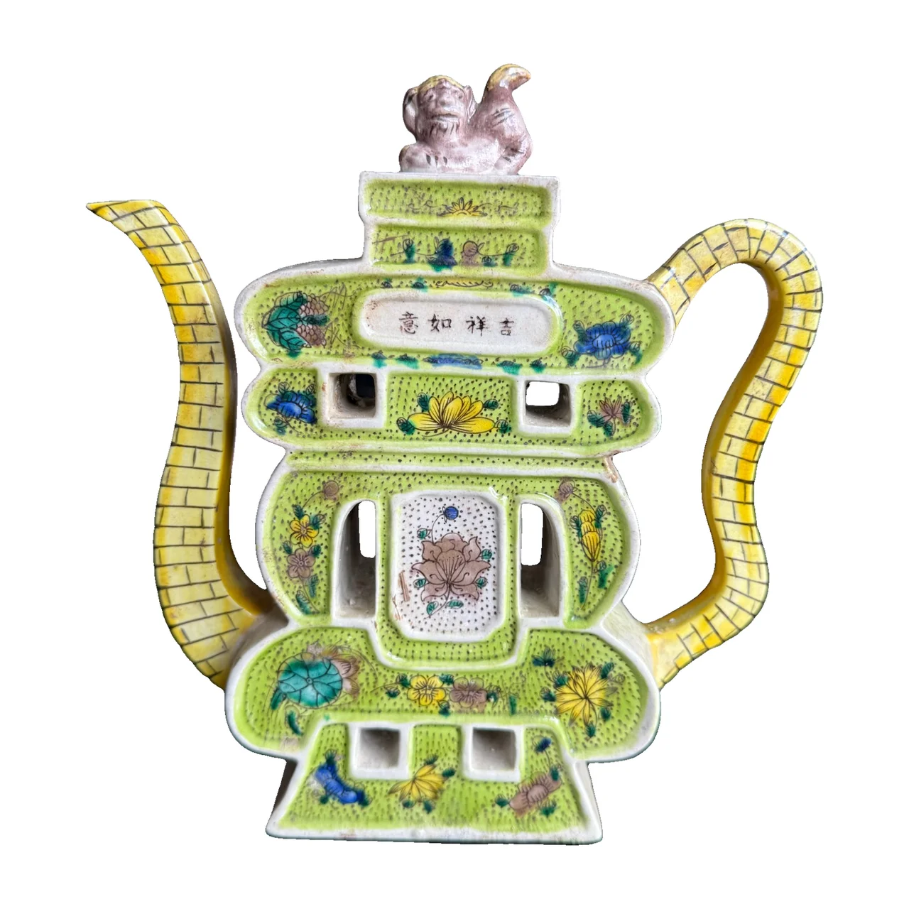 Auspicious Wishes Twin Spout Porcelain Teapot