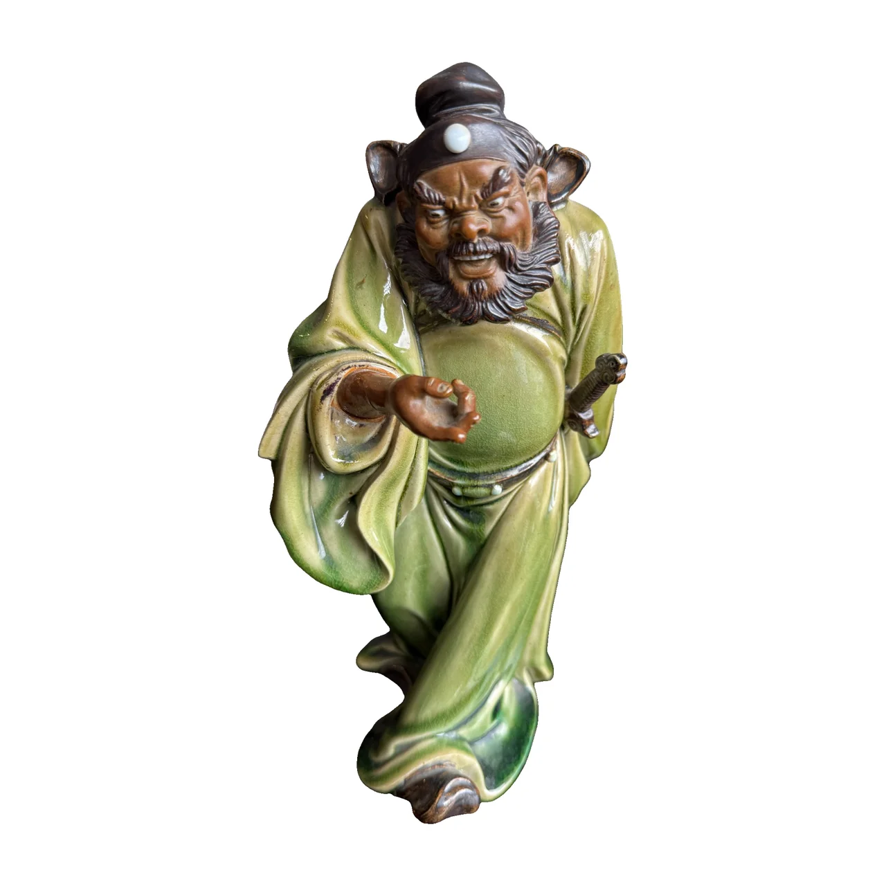Chinese Shiwan glazed pottery figure of Zhong Kui the demon queller, mid-20th century