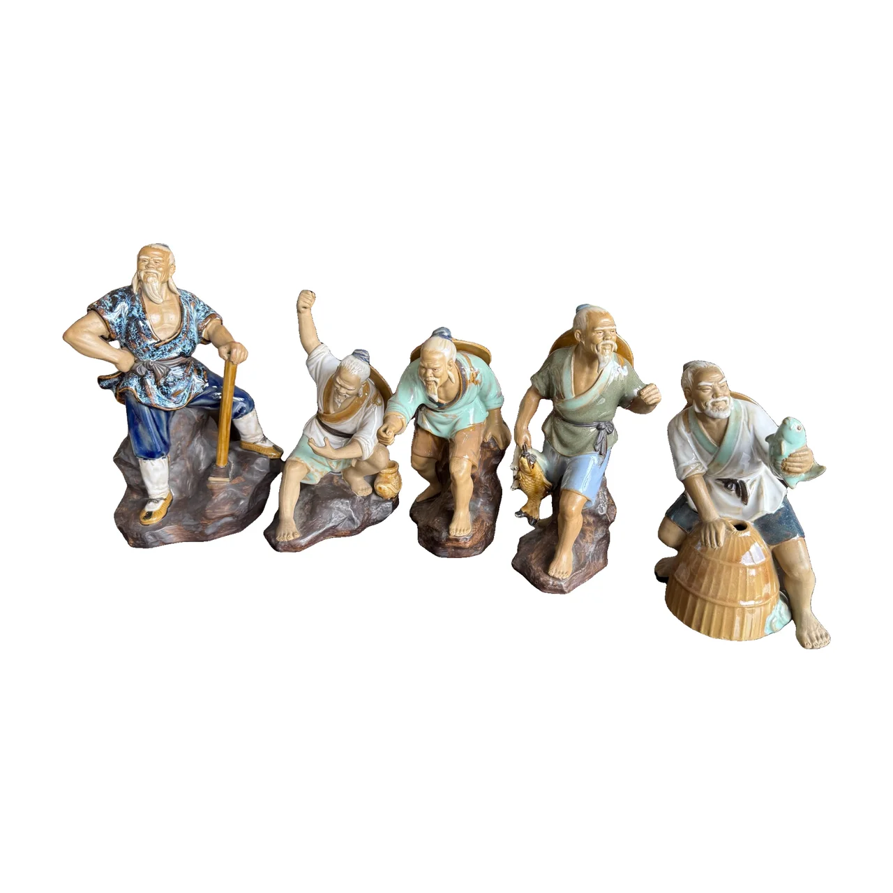Set of Five Shiwan Mudman Fisherman Figurines